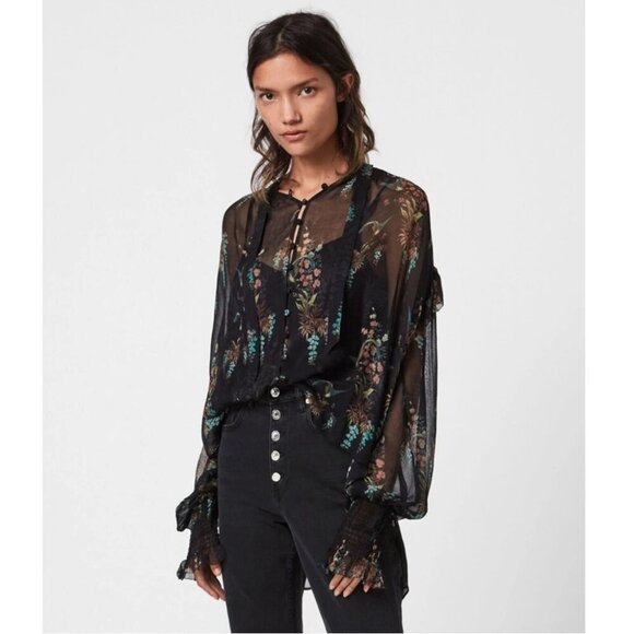 All Saints Tops - ALLSAINTS Lara Melisma Sheer Floral Print Blouse